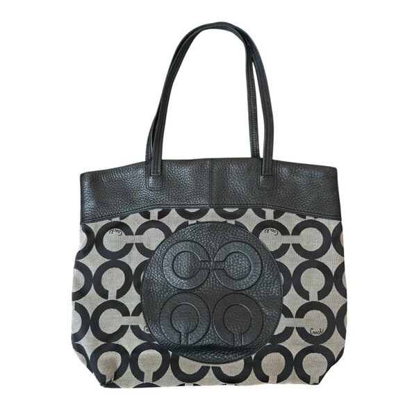 COACH Julia Handbag Tote AOP Leather Canvas Black Signature Purse - Picture 1 of 6